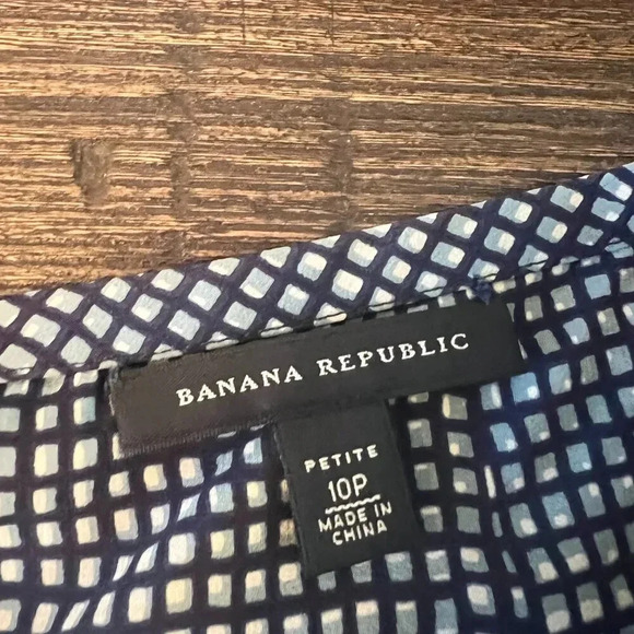 Banana Republic Blue Geo Print Silk Petite Mini Dress Size 10P - Picture 4 of 8